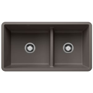 BLANCO Precis SILGRANIT 33-in 60/40 Reversible Double Bowl Undermount Kitchen Sink with Low Divide - Volcano Grey