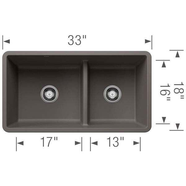 BLANCO Precis SILGRANIT 33-in 60/40 Reversible Double Bowl Undermount Kitchen Sink with Low Divide - Volcano Grey