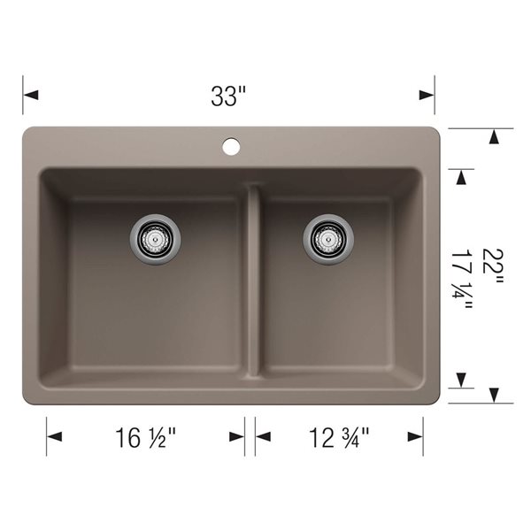 BLANCO Liven SILGRANIT 33-in 60/40 Double Bowl Dual Mount Kitchen Sink with Low Divide - Truffle