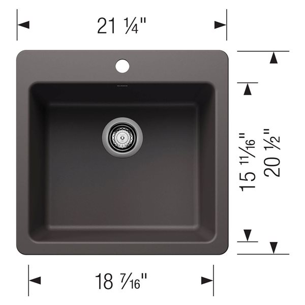 BLANCO Liven SILGRANIT 21-in Single Bowl Dual Mount Kitchen Sink - Cinder