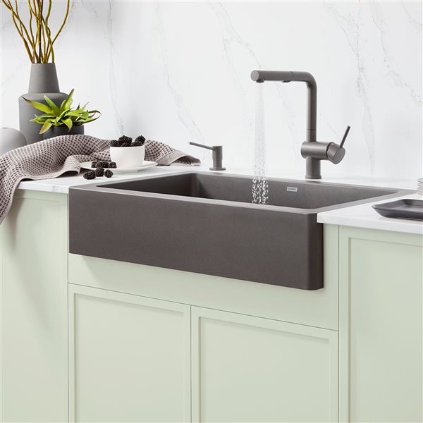 BLANCO Linus Low Arc Pull-Out Dual-Spray Kitchen Faucet - Volcano Grey