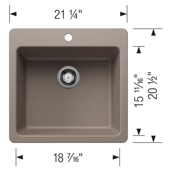 BLANCO Liven SILGRANIT 21-in Single Bowl Dual Mount Kitchen Sink - Truffle