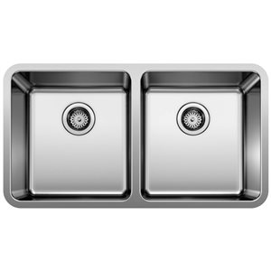 BLANCO Formera 33-in 50/50 Double Bowl Undermount Stainless Steel Kitchen Sink