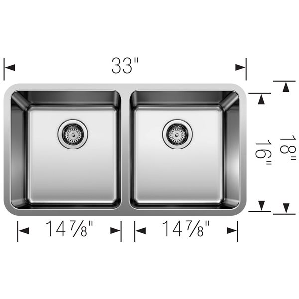 BLANCO Formera 33-in 50/50 Double Bowl Undermount Stainless Steel Kitchen Sink