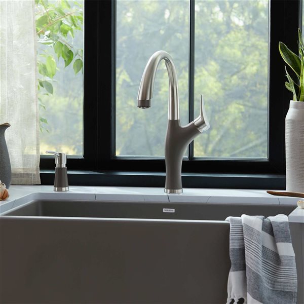 BLANCO Artona Pull-Down Dual-Spray Kitchen Faucet - PVD Steel/Volcano Grey