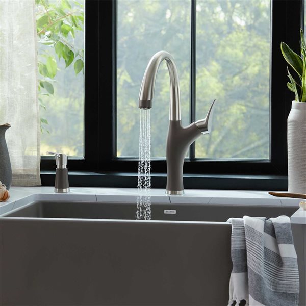 BLANCO Artona Pull-Down Dual-Spray Kitchen Faucet - PVD Steel/Volcano Grey