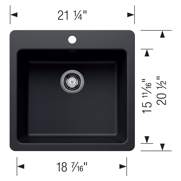 BLANCO Liven SILGRANIT 21-in Single Bowl Dual Mount Kitchen Sink - Coal Black