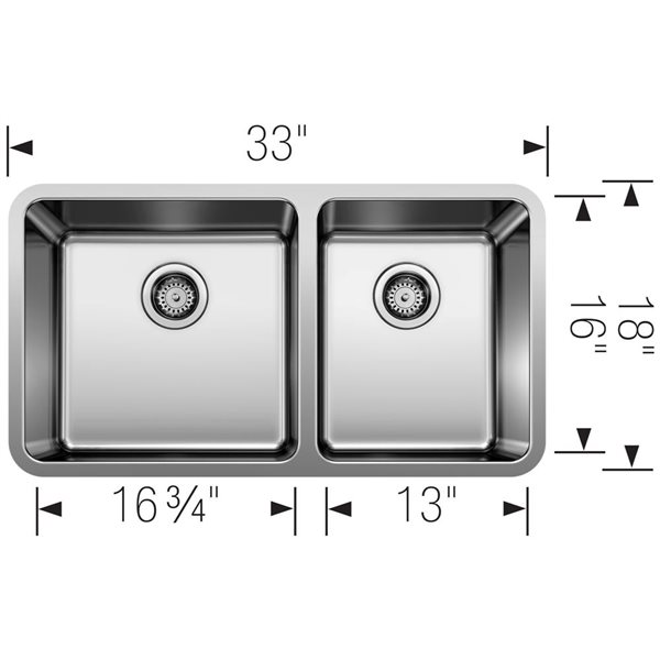 BLANCO Formera 33-in 60/40 Double Bowl Undermount Stainless Steel Kitchen Sink