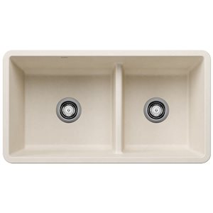 BLANCO Precis SILGRANIT 33-in 60/40 Reversible Double Bowl Undermount Kitchen Sink with Low Divide - Soft White