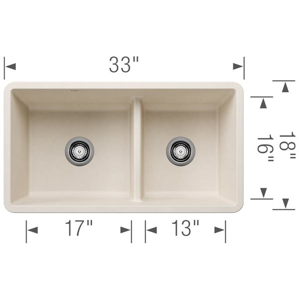 BLANCO Precis SILGRANIT 33-in 60/40 Reversible Double Bowl Undermount Kitchen Sink with Low Divide - Soft White