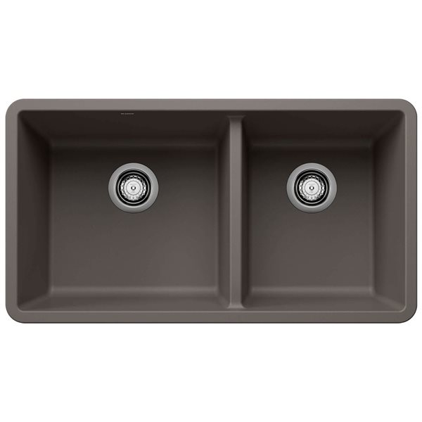 BLANCO Precis SILGRANIT 33-in 60/40 Double Bowl Undermount Kitchen Sink - Volcano Grey