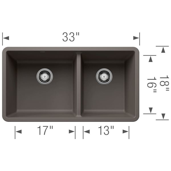 BLANCO Precis SILGRANIT 33-in 60/40 Double Bowl Undermount Kitchen Sink - Volcano Grey