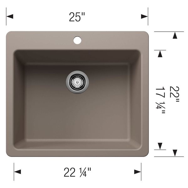 BLANCO Liven SILGRANIT 25-in Single Bowl Dual Mount Kitchen Sink - Truffle