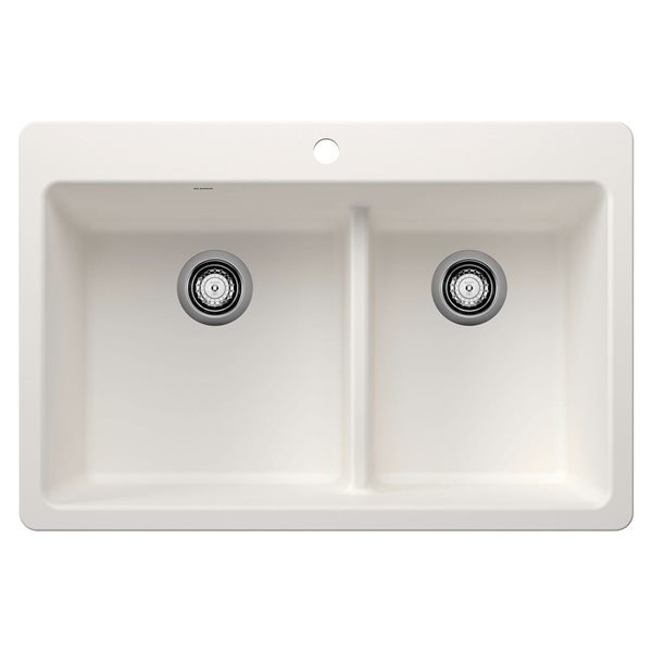 BLANCO Liven SILGRANIT 33-in 60/40 Double Bowl Dual Mount Kitchen Sink with Low Divide - White