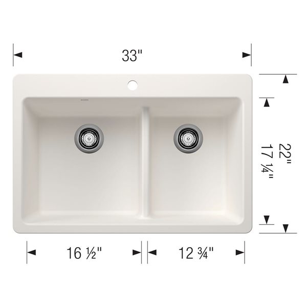 BLANCO Liven SILGRANIT 33-in 60/40 Double Bowl Dual Mount Kitchen Sink with Low Divide - White