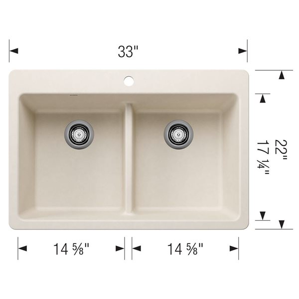 BLANCO Liven SILGRANIT 33-in 50/50 Double Bowl Dual Mount Kitchen Sink with Low Divide - Soft White