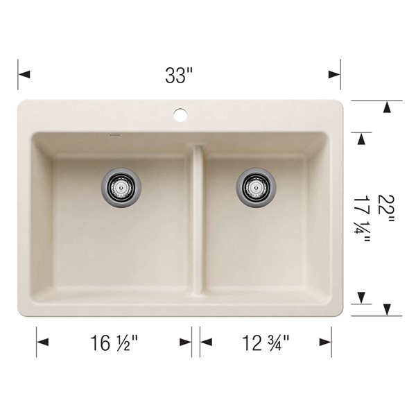 BLANCO Liven SILGRANIT 33-in 60/40 Double Bowl Dual Mount Kitchen Sink with Low Divide - Soft White