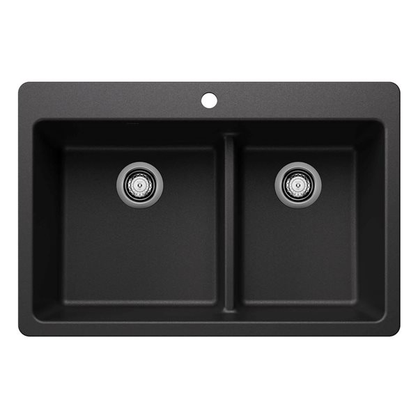 BLANCO Liven SILGRANIT 33-in 60/40 Double Bowl Dual Mount Kitchen Sink with Low Divide - Anthracite