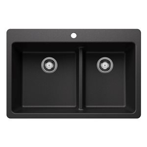 BLANCO Liven SILGRANIT 33-in 60/40 Double Bowl Dual Mount Kitchen Sink with Low Divide - Anthracite