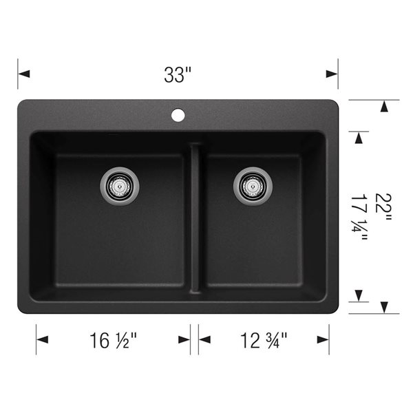 BLANCO Liven SILGRANIT 33-in 60/40 Double Bowl Dual Mount Kitchen Sink with Low Divide - Anthracite