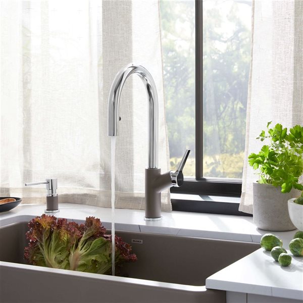 BLANCO Urbena Pull-Down Dual-Spray Kitchen Faucet - Chrome/Volcano Grey