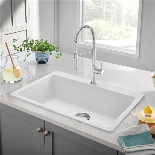 BLANCO Liven SILGRANIT 33-in Super Single Dual Mount Kitchen Sink - White