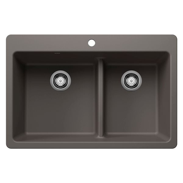 BLANCO Liven SILGRANIT 33-in 60/40 Double Bowl Dual Mount Kitchen Sink with Low Divide - Volcano Grey