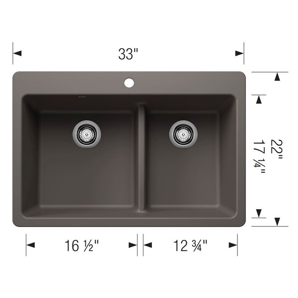 BLANCO Liven SILGRANIT 33-in 60/40 Double Bowl Dual Mount Kitchen Sink with Low Divide - Volcano Grey