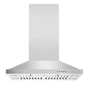 Hotte de cuisine pour îlot hybride Blue Ocean 30 po 760 pi³/min en acier inoxydable brossé, 65 dB