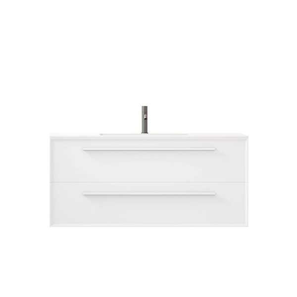 GEF Savoir 48-in White Vanity with Matte White Solid Surface Top Single Sink