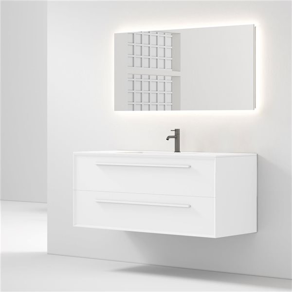 Meuble-lavabo 48 po blanc Savoir par GEF avec comptoir à surface solide blanc mat