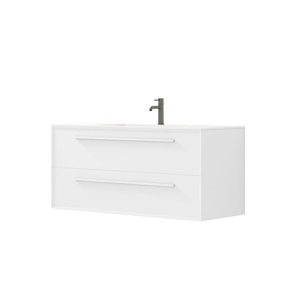 Meuble-lavabo 48 po blanc Savoir par GEF avec comptoir à surface solide blanc mat