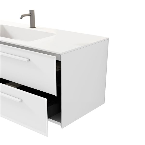 Meuble-lavabo 48 po blanc Savoir par GEF avec comptoir à surface solide blanc mat