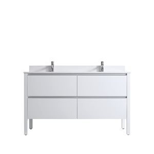 GEF Sloane 60-in Glossy White Freestanding Vanity with Solid White Quartz Top Double Sink