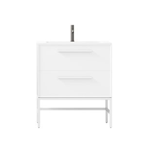 GEF Savoir 30-in White Vanity with Matte White Solid Surface Top Single Sink with Leg