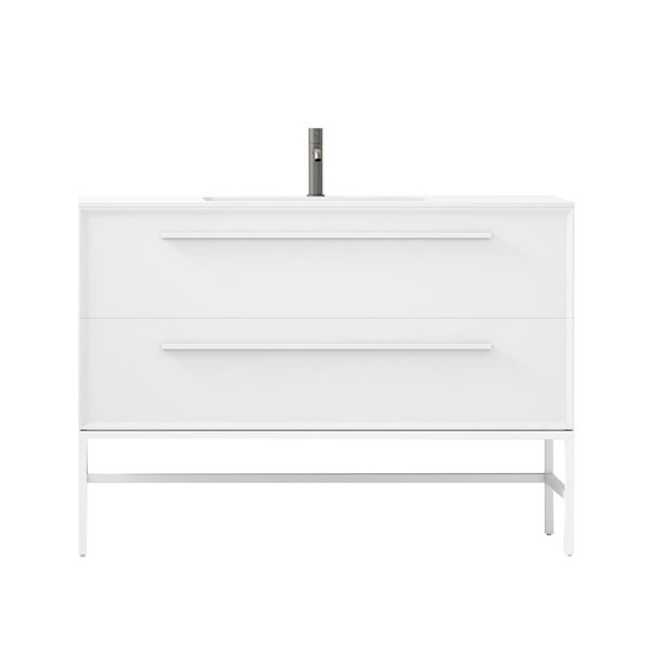 Meuble-lavabo Savoir 48 po blanc par GEF avec comptoir à surface solide blanc mat avec pied