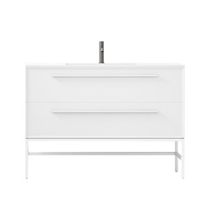 Meuble-lavabo Savoir 48 po blanc par GEF avec comptoir à surface solide blanc mat avec pied