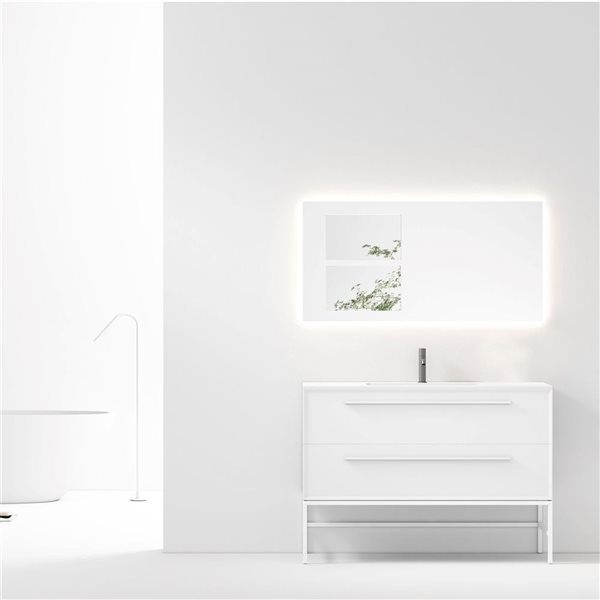 GEF Savoir 48-in White Vanity with Matte White Solid Surface Top Single Sink with Leg