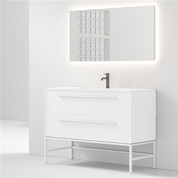 GEF Savoir 48-in White Vanity with Matte White Solid Surface Top Single Sink with Leg