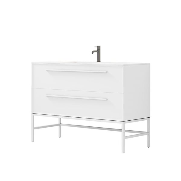 GEF Savoir 48-in White Vanity with Matte White Solid Surface Top Single Sink with Leg