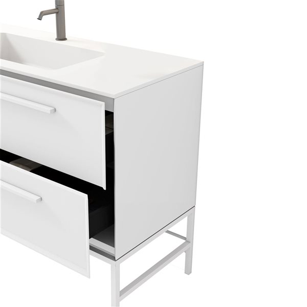 GEF Savoir 48-in White Vanity with Matte White Solid Surface Top Single Sink with Leg