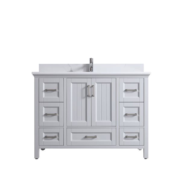 GEF Alaina 48-in Hampton Grey Freestanding Vanity with Engineered Calcutta Marble Top Single Sink