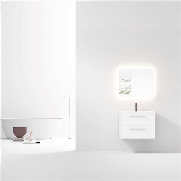 GEF Savoir 30-in White Vanity with Matte White Solid Surface Top Single Sink