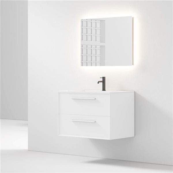 GEF Savoir 30-in White Vanity with Matte White Solid Surface Top Single Sink