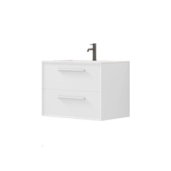 GEF Savoir 30-in White Vanity with Matte White Solid Surface Top Single Sink