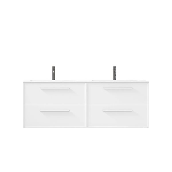 GEF Savoir 60-in White Vanity with Matte White Solid Surface Top Double Sink