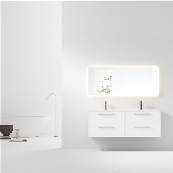 GEF Savoir 60-in White Vanity with Matte White Solid Surface Top Double Sink