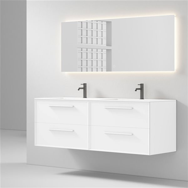 GEF Savoir 60-in White Vanity with Matte White Solid Surface Top Double Sink