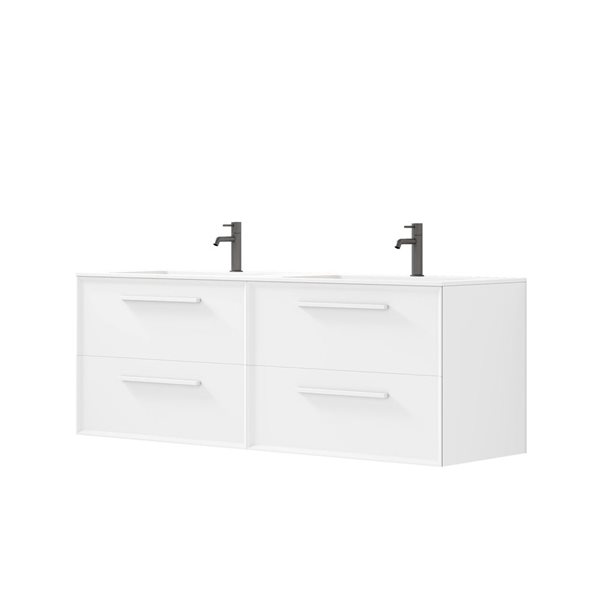 GEF Savoir 60-in White Vanity with Matte White Solid Surface Top Double Sink