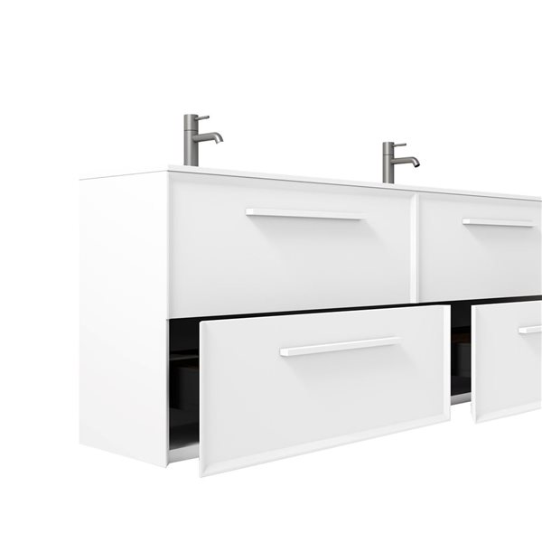 GEF Savoir 60-in White Vanity with Matte White Solid Surface Top Double Sink